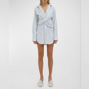 Christopher Esber Striped Twist-Front Shirt Dress - White with Navy Stripes